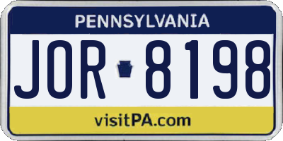 PA license plate JOR8198