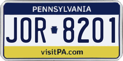 PA license plate JOR8201