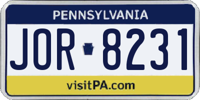 PA license plate JOR8231