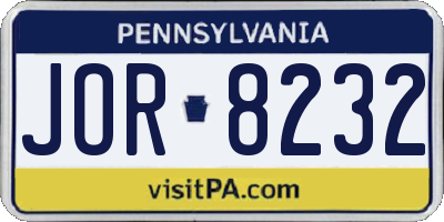 PA license plate JOR8232