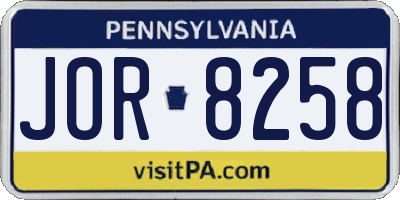 PA license plate JOR8258