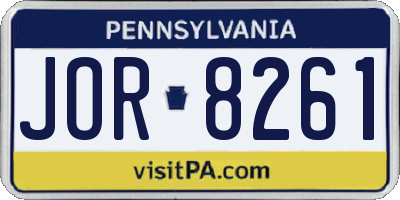 PA license plate JOR8261