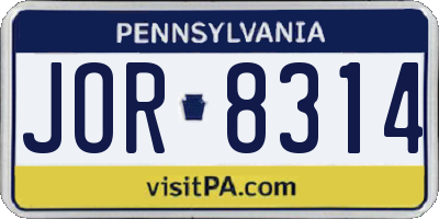 PA license plate JOR8314