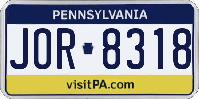 PA license plate JOR8318