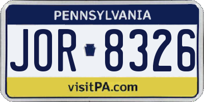 PA license plate JOR8326