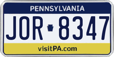 PA license plate JOR8347