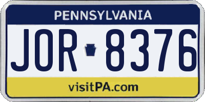 PA license plate JOR8376