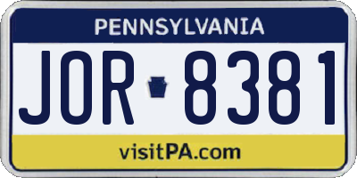 PA license plate JOR8381