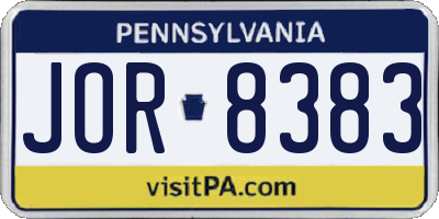 PA license plate JOR8383