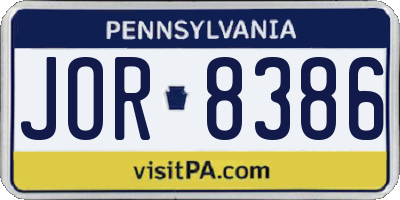 PA license plate JOR8386