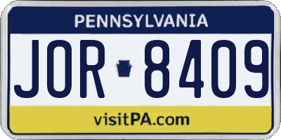 PA license plate JOR8409