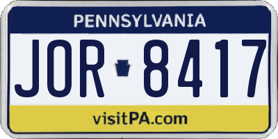PA license plate JOR8417