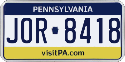 PA license plate JOR8418