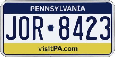 PA license plate JOR8423