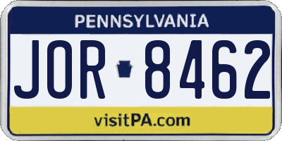 PA license plate JOR8462