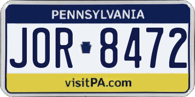 PA license plate JOR8472