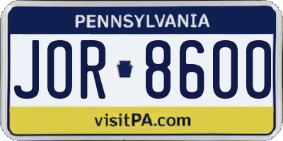 PA license plate JOR8600