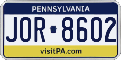 PA license plate JOR8602