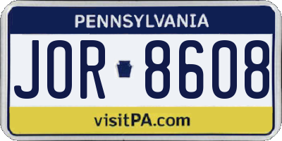 PA license plate JOR8608