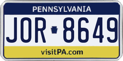 PA license plate JOR8649