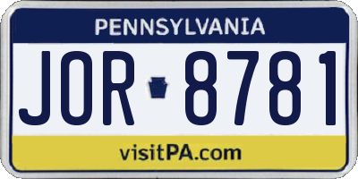 PA license plate JOR8781