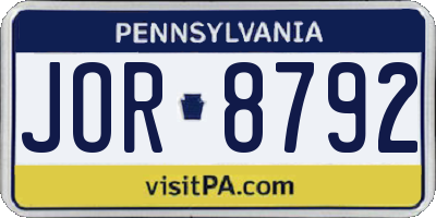 PA license plate JOR8792