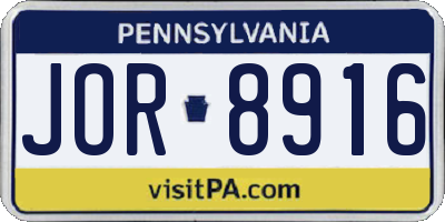 PA license plate JOR8916