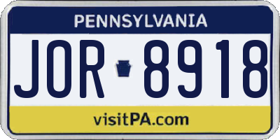 PA license plate JOR8918