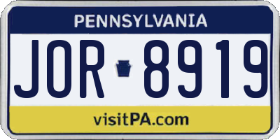 PA license plate JOR8919