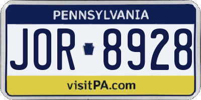 PA license plate JOR8928