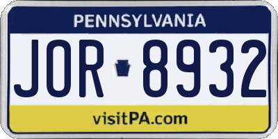 PA license plate JOR8932