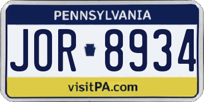 PA license plate JOR8934