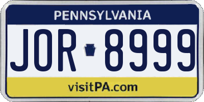 PA license plate JOR8999