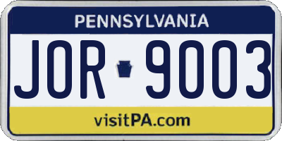PA license plate JOR9003