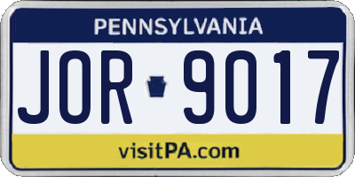 PA license plate JOR9017