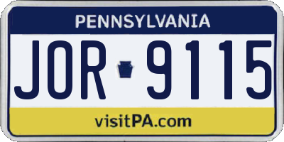 PA license plate JOR9115