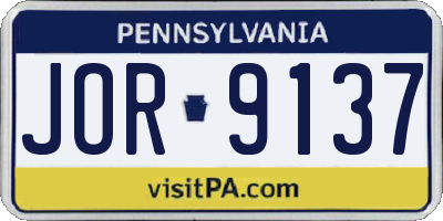 PA license plate JOR9137