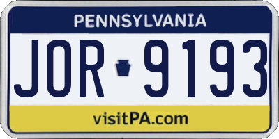 PA license plate JOR9193