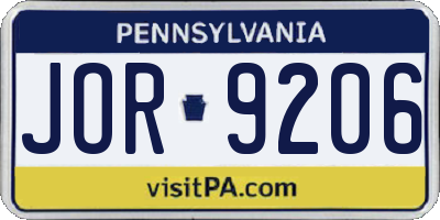 PA license plate JOR9206
