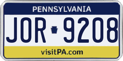 PA license plate JOR9208