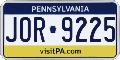 PA license plate JOR9225