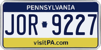 PA license plate JOR9227