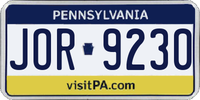 PA license plate JOR9230