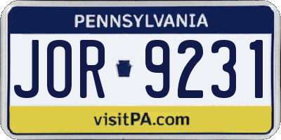 PA license plate JOR9231