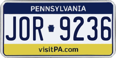 PA license plate JOR9236
