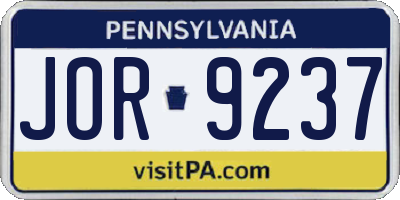 PA license plate JOR9237