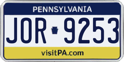 PA license plate JOR9253