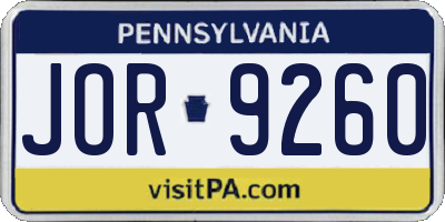 PA license plate JOR9260