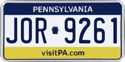 PA license plate JOR9261