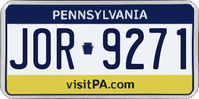 PA license plate JOR9271